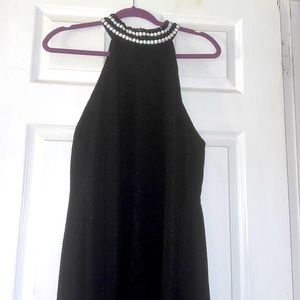 Elegant black long dress with sparkles slit on the bottom by Teeze Me size 16